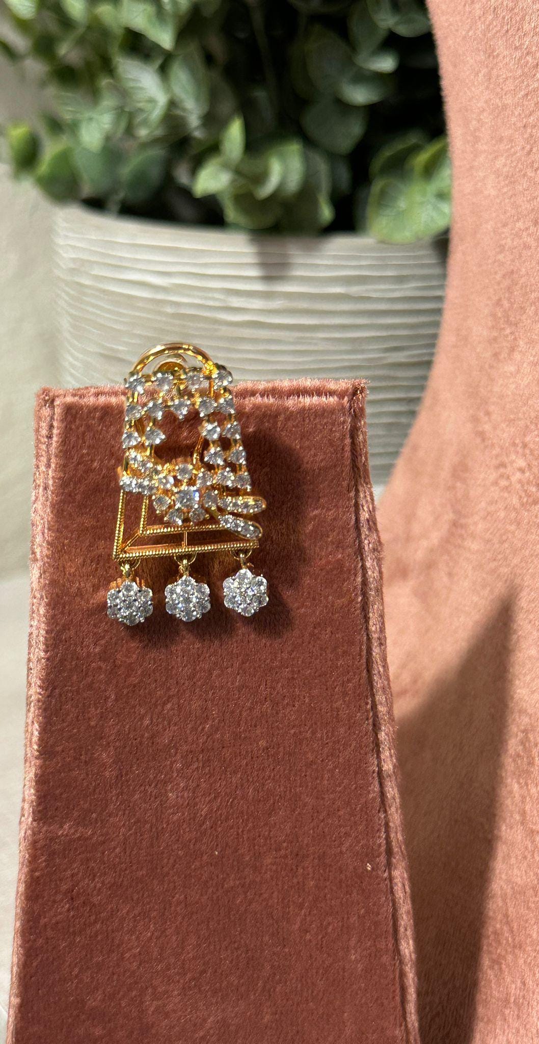 Gold Rectangle Pendant Necklace and Earrings Set, Floral Cubic Zirconia