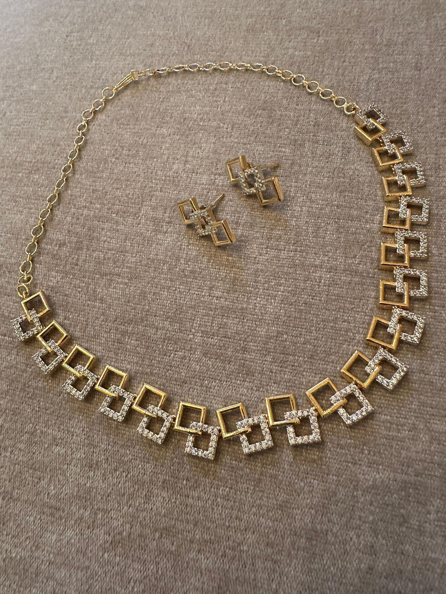 Geometric Link cubic zirconia necklace