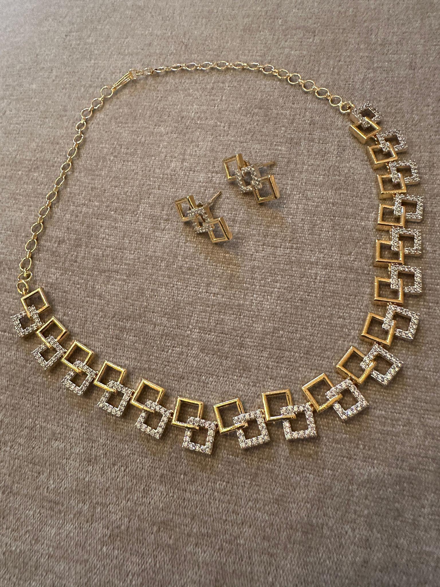 Geometric Link cubic zirconia necklace