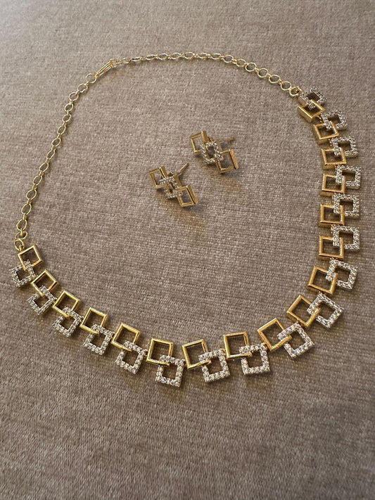 Geometric Link cubic zirconia necklace