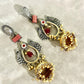 Bollywood Style Dual-Tone Jhumka Earrings with Stones & Intricate Design