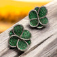 Luxurious Four-Leaf Clover Earrings - Orange, Green, and Pink Rhinestone Studs with Silver-Toned Setting