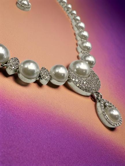 Micro CZ Stone Setting Necklace Set with Earrings - Elegant Pearl & CZ Jewelry