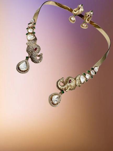 Elephant Gold Hasli Set Designer Jewelry | Kundan Polki Necklace & Earrings