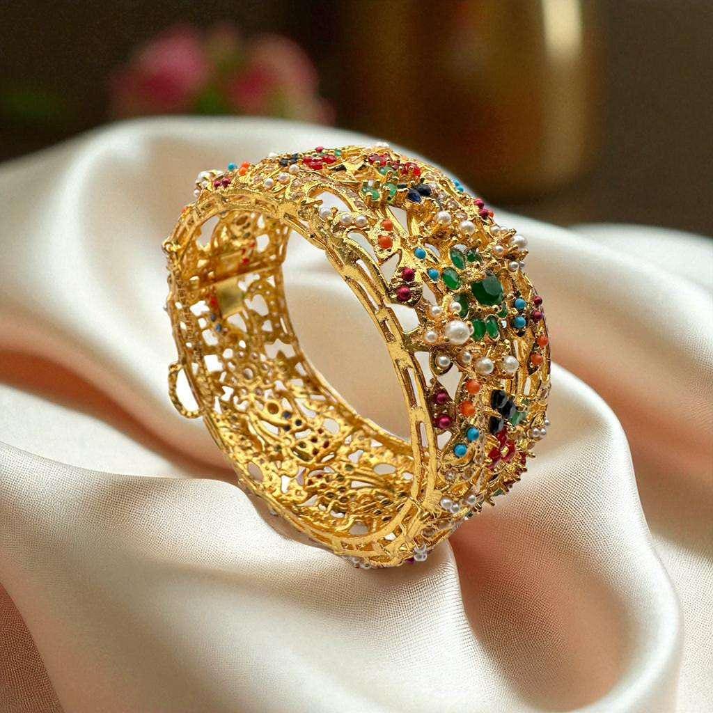 Noratun Jadao Gold Plated Wide Kada Openable Fits 2.6/2.8 - Traditional Pakistani/Indian Jewelry
