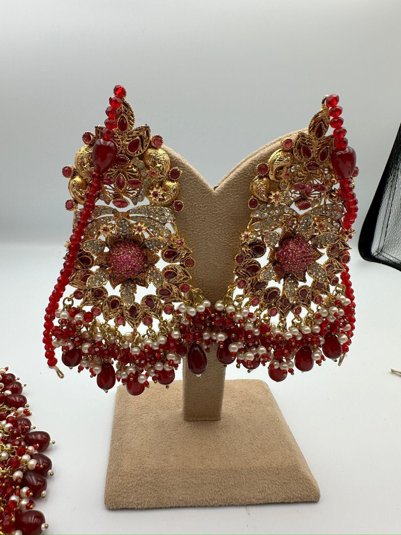 Red Kundan Bridal Jewelry Set – Gold Choker Necklace, Tikka Earrings