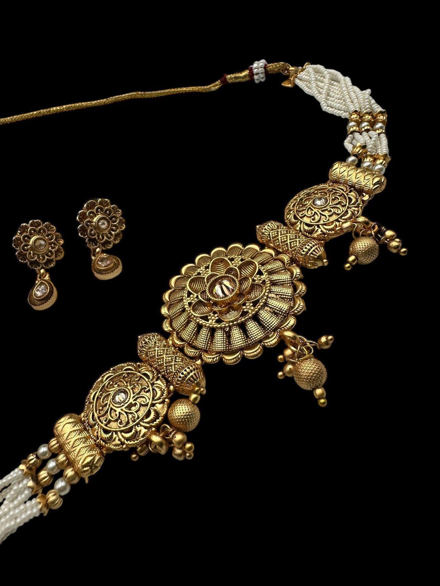 Indian Rajwari Necklace Choker Set - Gold Plated | Traditional Jewelry for Women