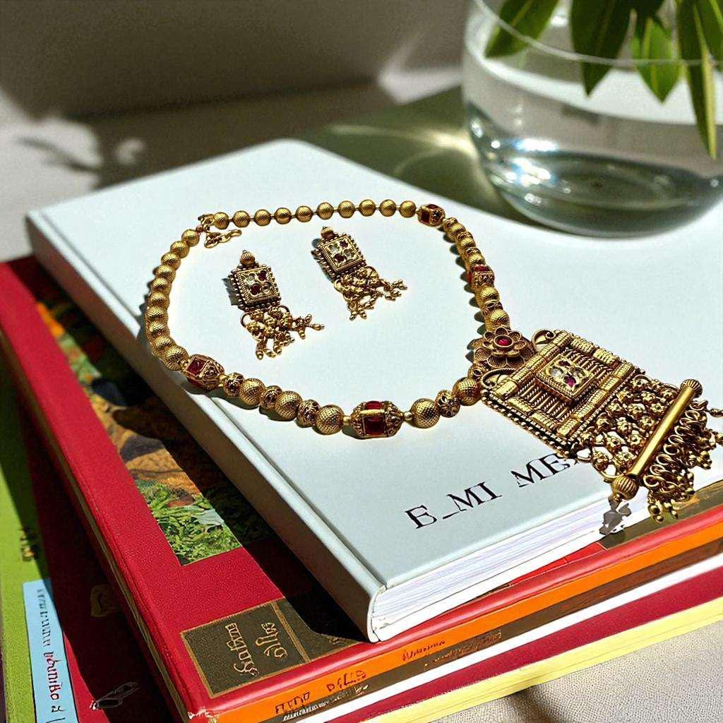 Rajwari Necklace complete Set - Exquisite Gold-Plated Jewelry with Red Stones