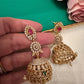 Bollywood Indian Designer Earrings jhumki in ad  ruby and emerald green stones.