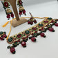 Exquisite Red and Green Kundan Necklace Set with Earrings - Traditional Indian Bridal Jewelry