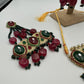 Exquisite Red and Green Kundan Necklace Set with Earrings - Traditional Indian Bridal Jewelry