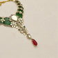 Bollywood heritage designer ethnic Indian Emerland green set, Ruby with ad /kundan stone.