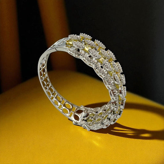 Citrine Yellow Bangle, Rhodium Plated, CZ Stone Setting, Fits 2.4-2.6