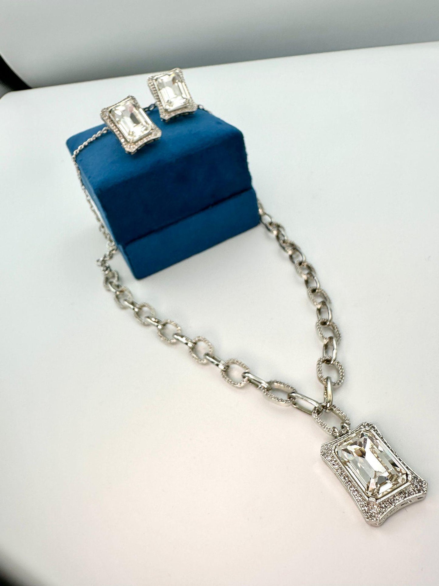 Luxurious Large Doublet Stones with Micro AD Stones Designer Necklace Set