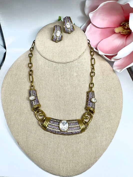 Gold-Toned Necklace and Earring Set with Cubic Zirconia Stones