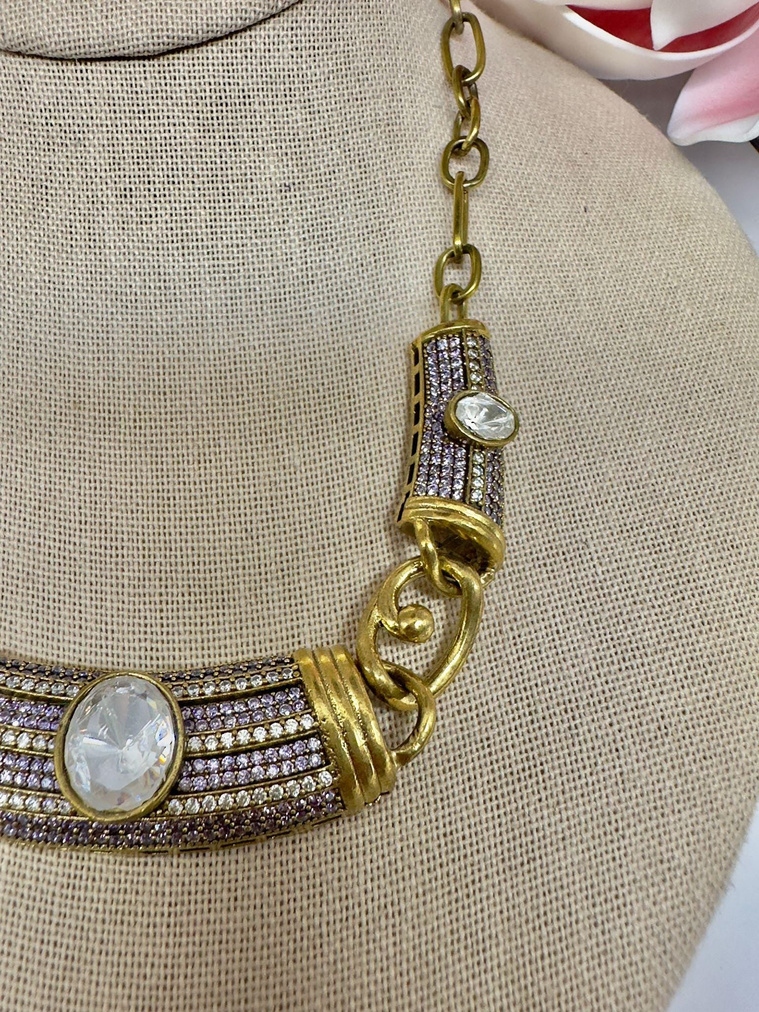 Gold-Toned Necklace and Earring Set with Cubic Zirconia Stones