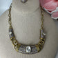 Gold-Toned Necklace and Earring Set with Cubic Zirconia Stones