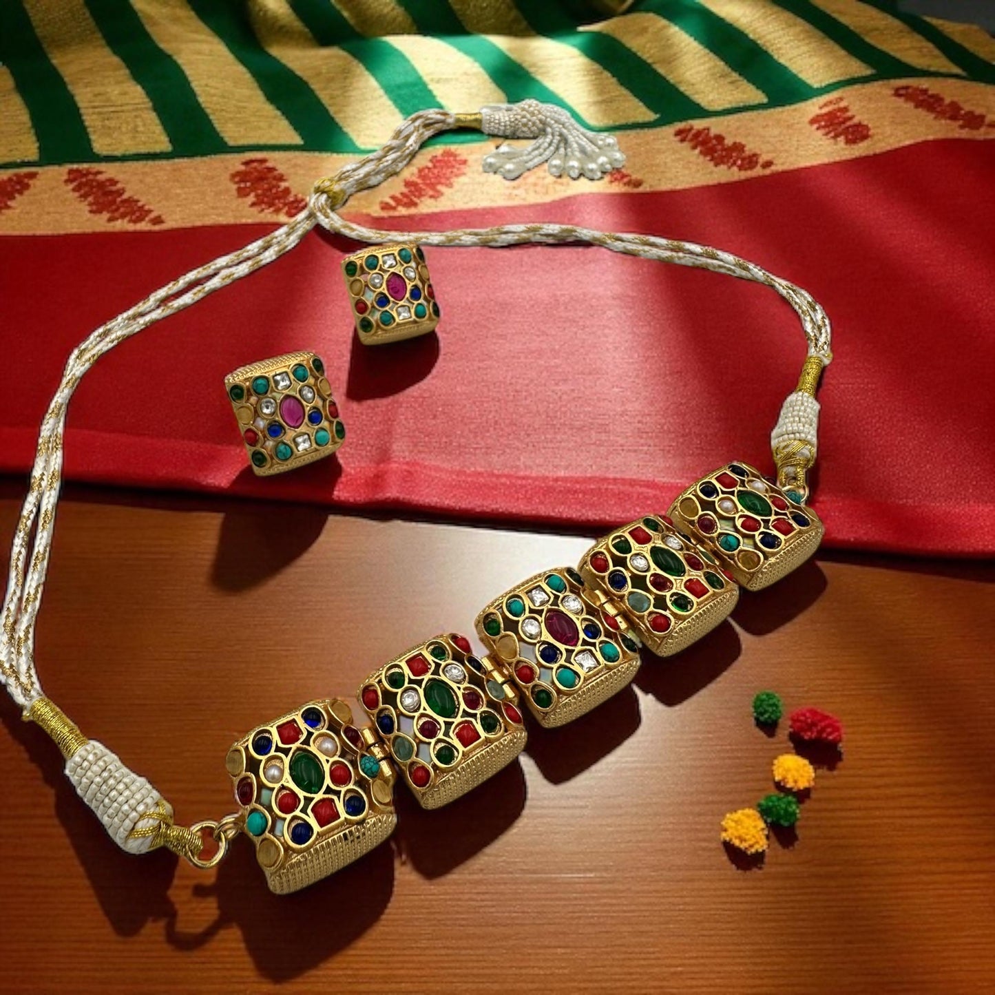Multi color  Kundan Necklace Set - Traditional Indian Jewelry