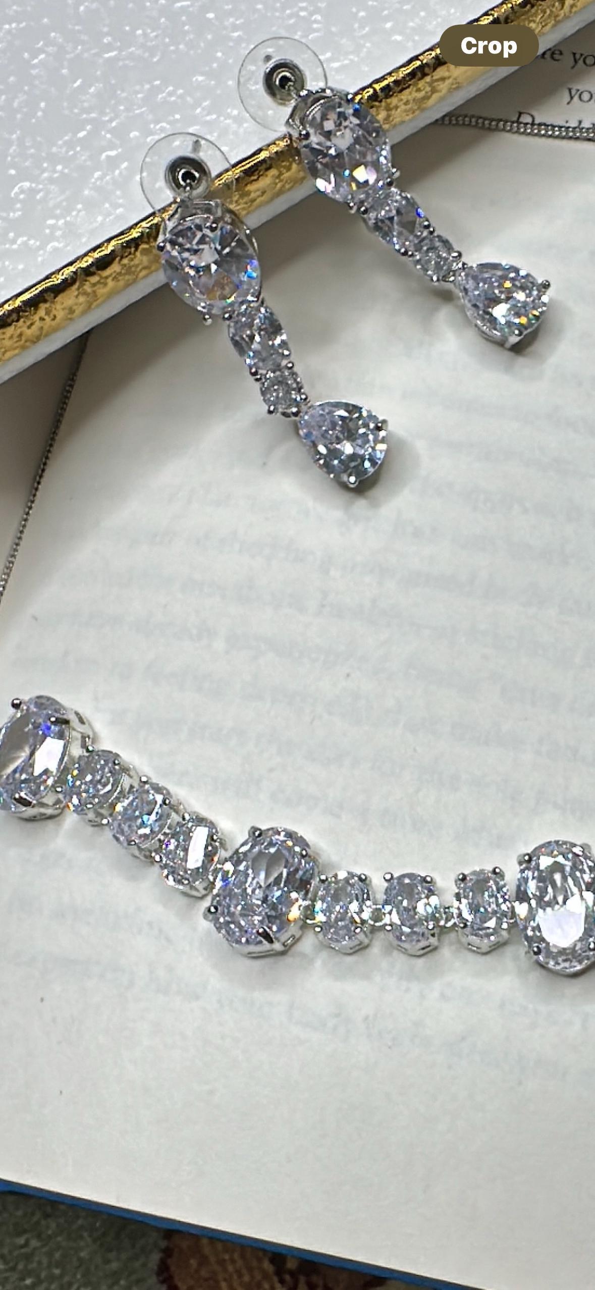 Wedding bridal solitaire cubic zarconia ad silver plated finish necklace set