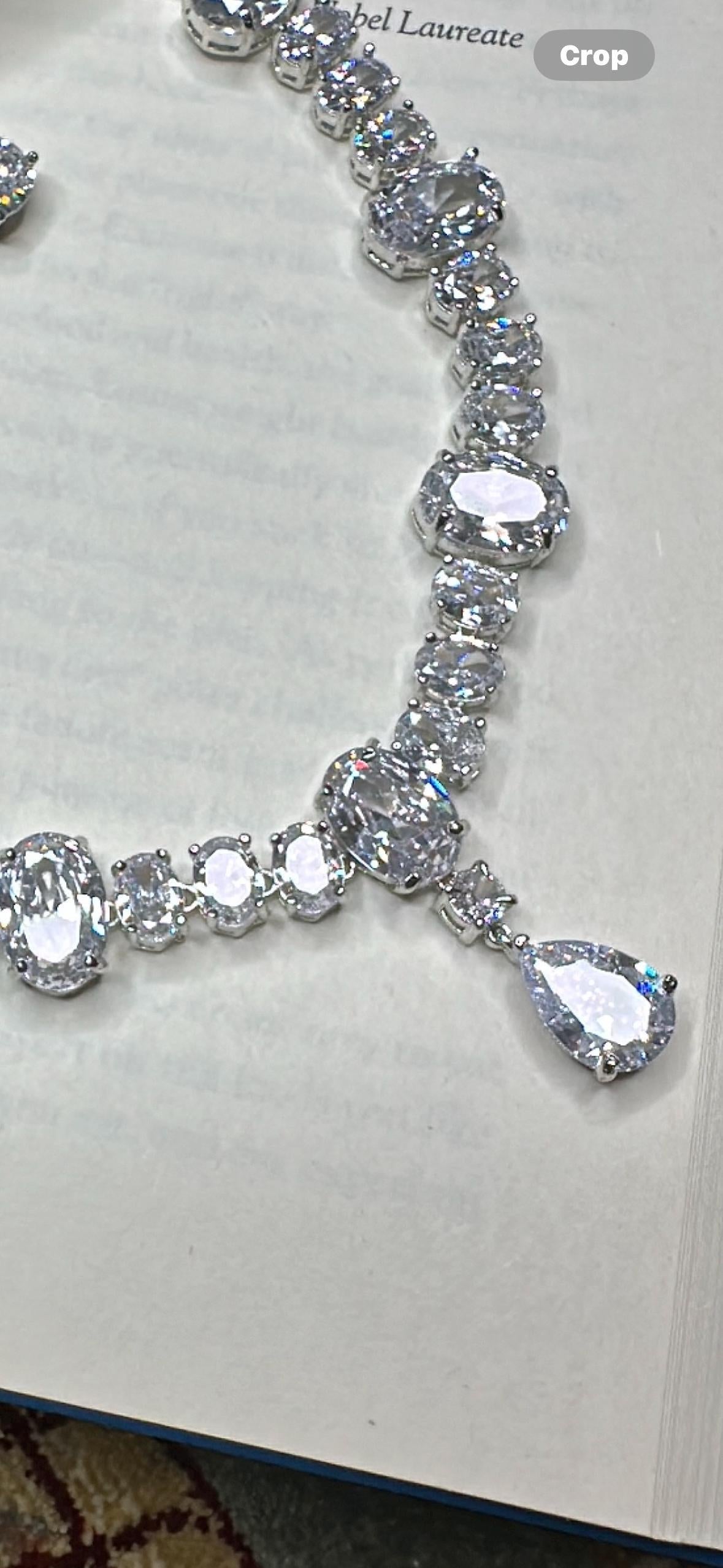 Wedding bridal solitaire cubic zarconia ad silver plated finish necklace set