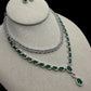 Emerald Green CZ Necklace Set – Rhodium Finish, Bollywood Style