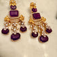 Bollywood Indian Designer high end Earrings with doublet stone,gold finish,Victorian,Ad stones