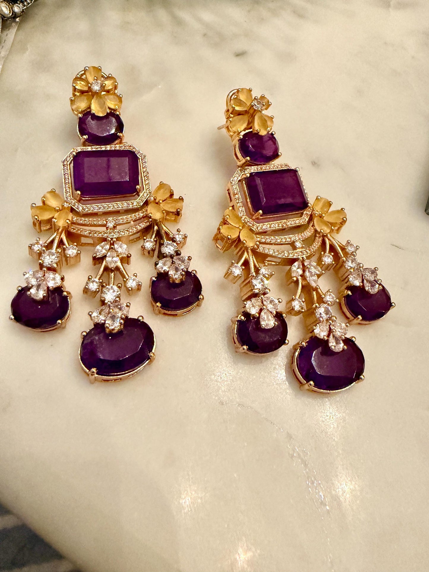 Bollywood Indian Designer high end Earrings with doublet stone,gold finish,Victorian,Ad stones