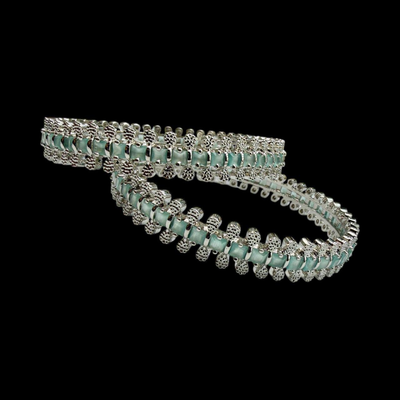 Micro Ad Stone in Aqua Size 2.6 - Silver Bangle Bracelet with Turquoise Stones