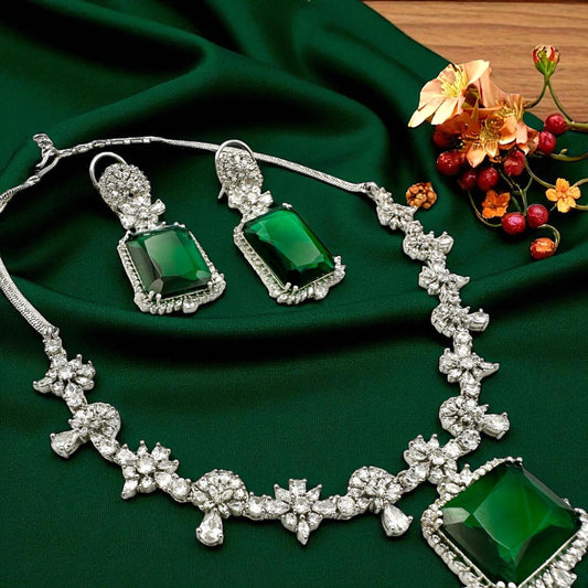 Bollywood Indian designer American daimond cubic zarconia AD set,green emerald stone