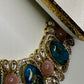 Bollywood Kundan Necklace Earring Set, Blue Marble, Gold Plated