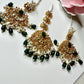 Bollywood Indian Designer Earrings and tikka set emerald green color gold plated