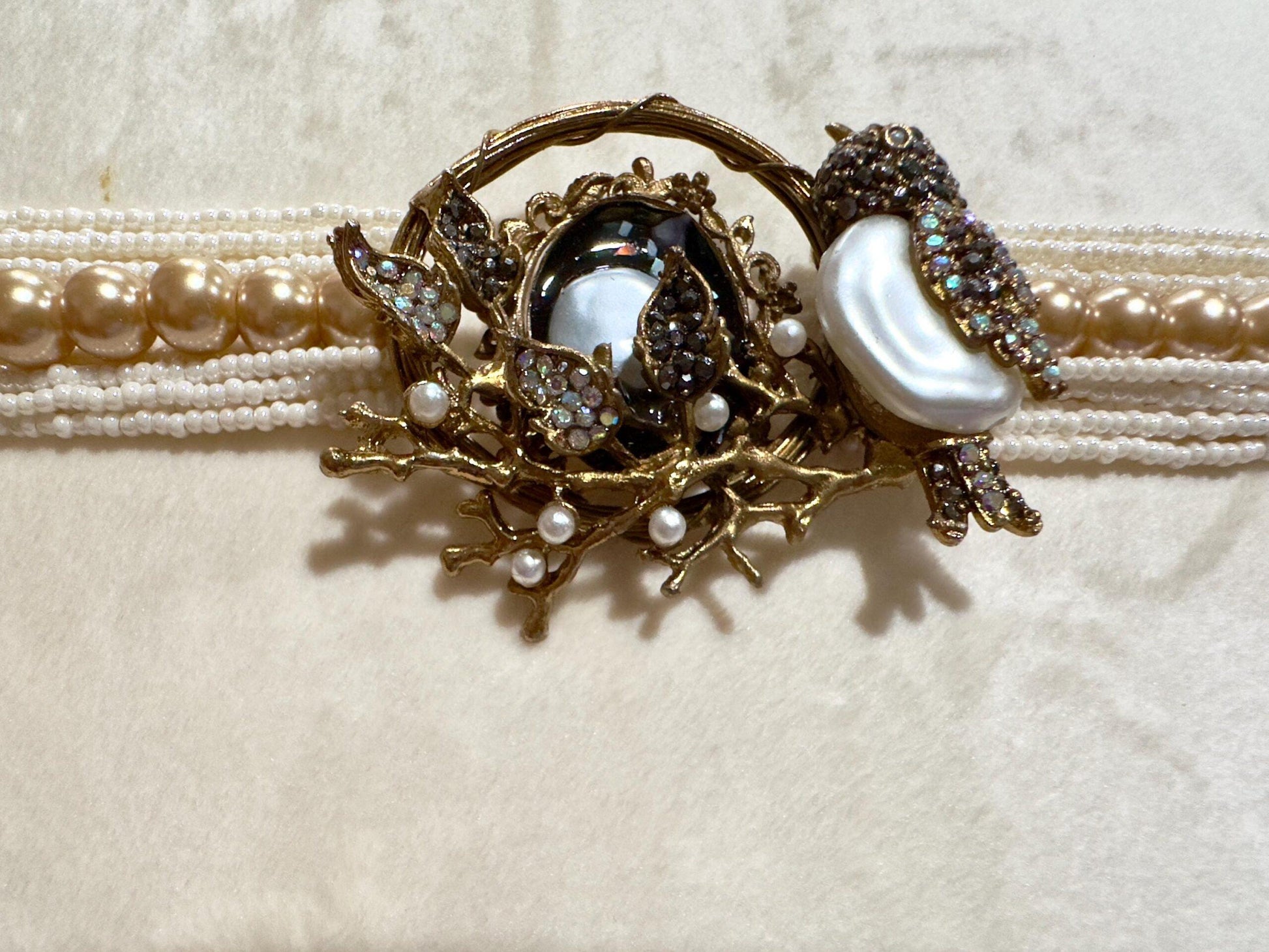 Bird Choker Set: Bollywood Antique Gold, Mother of Pearl