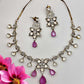 Bollywood Style Pink Kundan Necklace Set with Clear Stones & Pearls