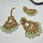 Kundan Jhumkas with Matching Mang Tika | Traditional mint green