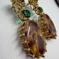 Gold-Tone Earrings with Amber & emerald green Stones | Elegant Statement Jewelry