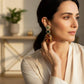 Gold-Tone Earrings with Amber & emerald green Stones | Elegant Statement Jewelry