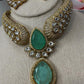 Mint and polki Kundan Necklace Set - Traditional Indian Jewelry