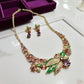 Designer Floral Necklace Set – Sapphire, AD Stones, Green Enamel
