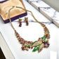 Designer Floral Necklace Set – Sapphire, AD Stones, Green Enamel