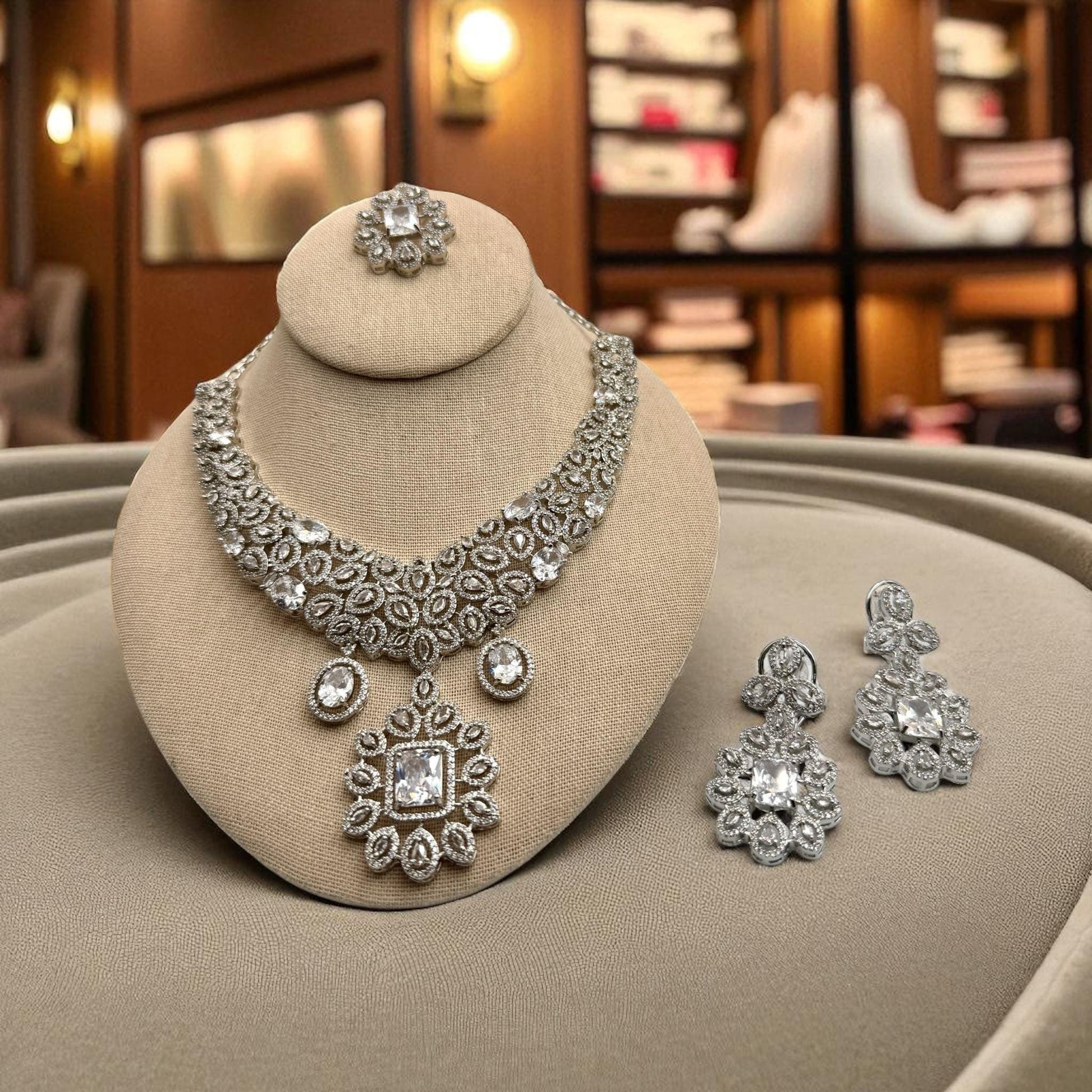 Designer Necklace Set with tikka bindya AD Stones Luxury Wedding Party Jewelry