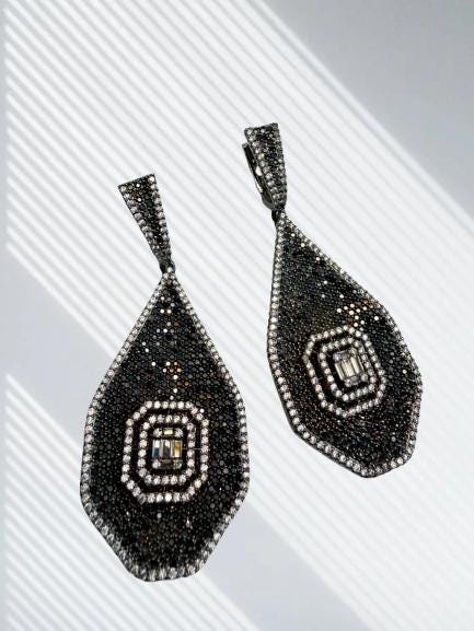 Stunning Multi-Color Cz stones micro ad Teardrop Earrings with Geometric Accent - Elegant Statement Jewelry