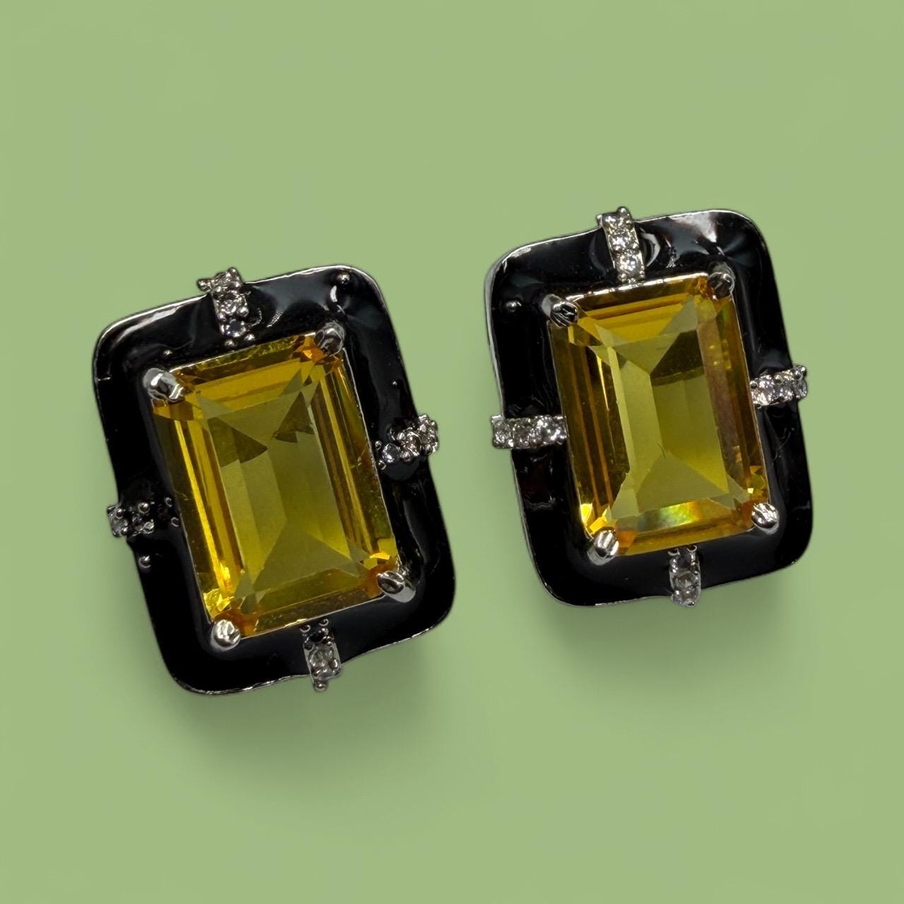 Studs black enamel with Ad stones Glamorous Earrings Jewelry