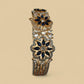 Luxury Gold Tone Bangle CZ Stone Sapphire Color Floral Design