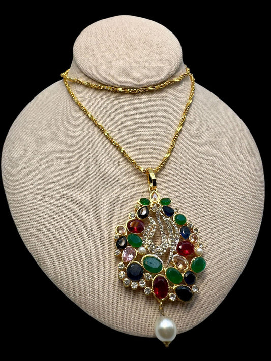 Vibrant Multicolor Gemstone Peacock Pendant Necklace with Pearl Drop