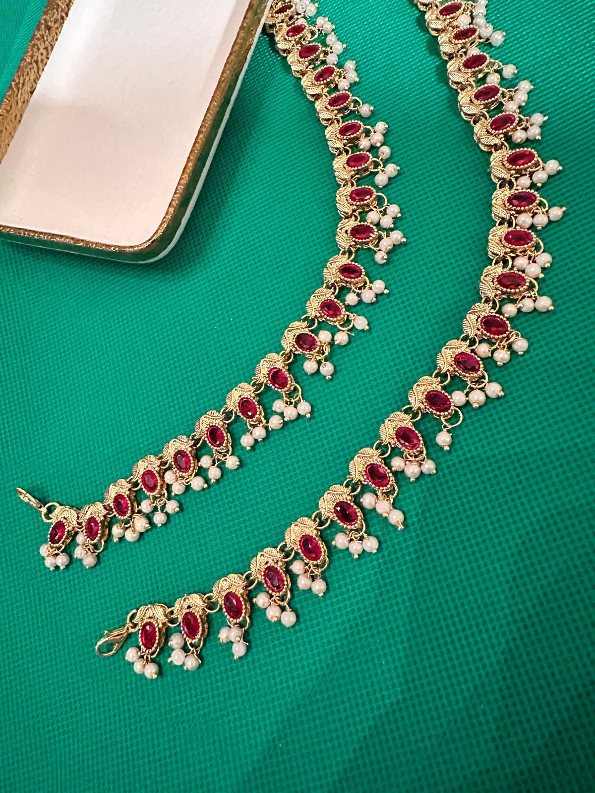 Payal / Anklet Gold Finish with Pearls & Clear Stones