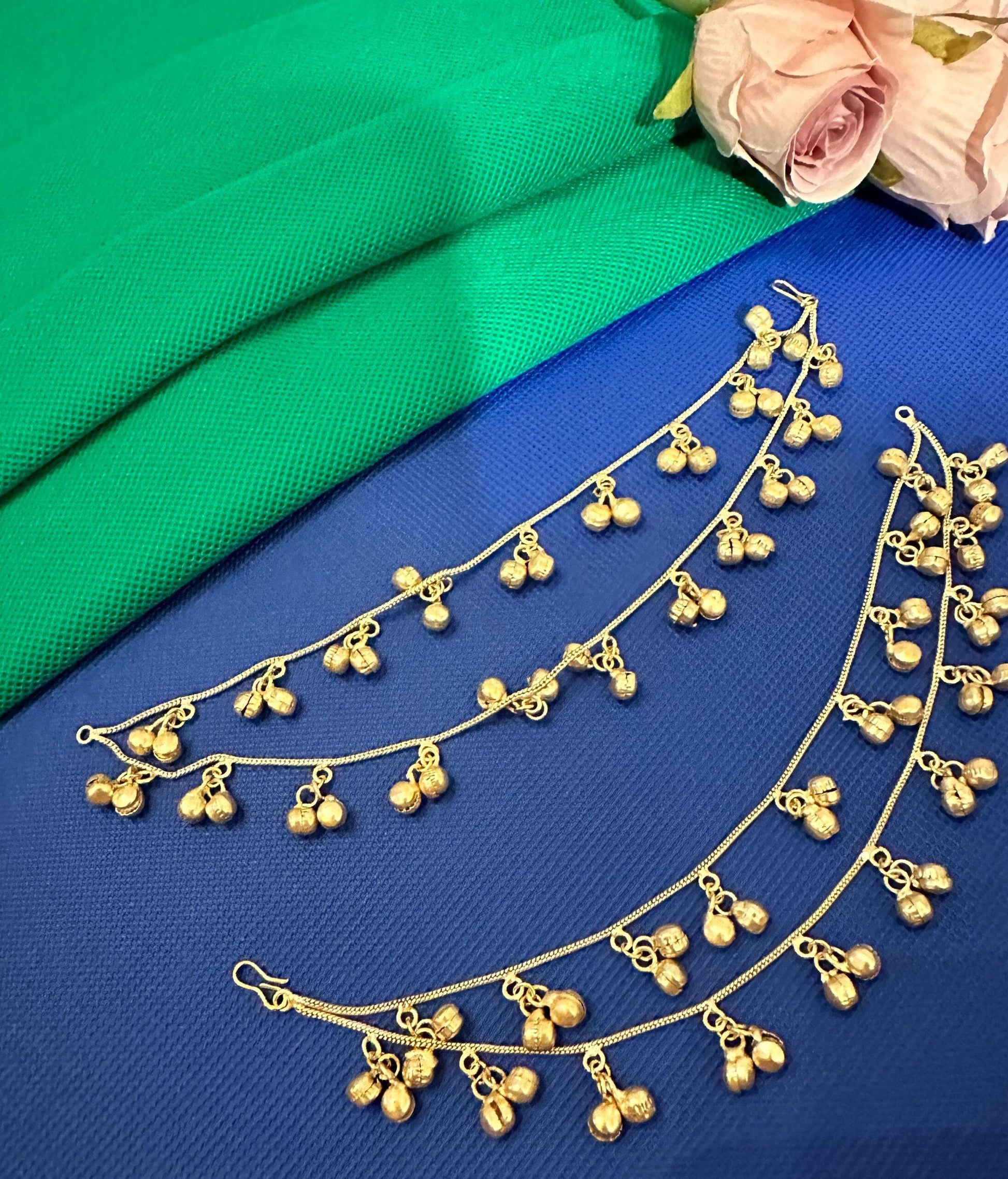 Gold Plated Anklets with Dangling Beads | Traditional indian Payal Jewelry | Boho Foot Jewelry.