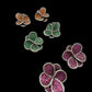 Luxurious Four-Leaf Clover Earrings - Orange, Green, and Pink Rhinestone Studs with Silver-Toned Setting