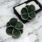 Luxurious Four-Leaf Clover Earrings - Orange, Green, and Pink Rhinestone Studs with Silver-Toned Setting