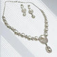 Micro CZ Stone Setting Necklace Set with Earrings - Elegant Pearl & CZ Jewelry