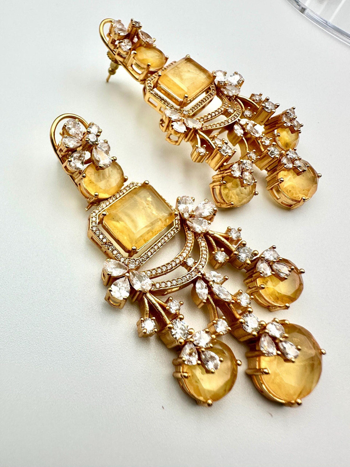 Bollywood Indian Designer high end Earrings with doublet stone,gold finish,Victorian,Ad stones